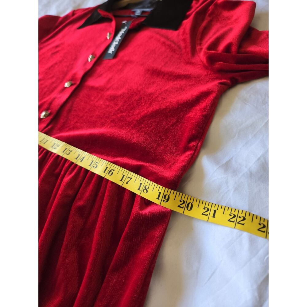 ModCloth Wednesday Red Velvet Mini Dress Skulls Gothic Dark Academia Spooky Cute - Picture 10 of 12